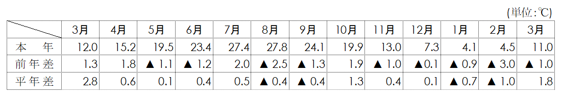平均気温（名古屋）表画像