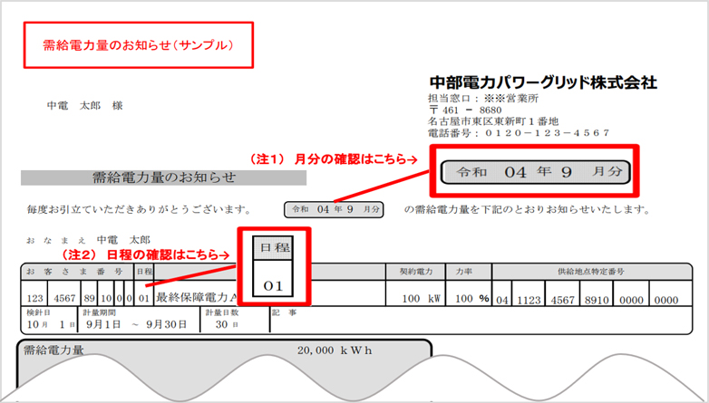 需給電力量のお知らせ(サンプル)