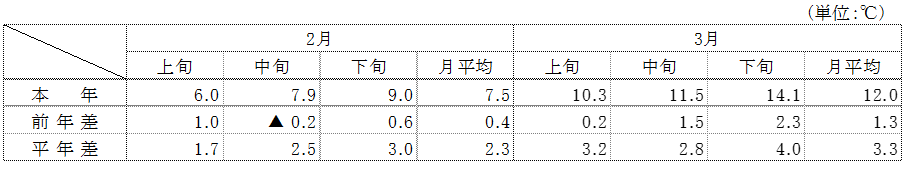 平均気温（名古屋）の表