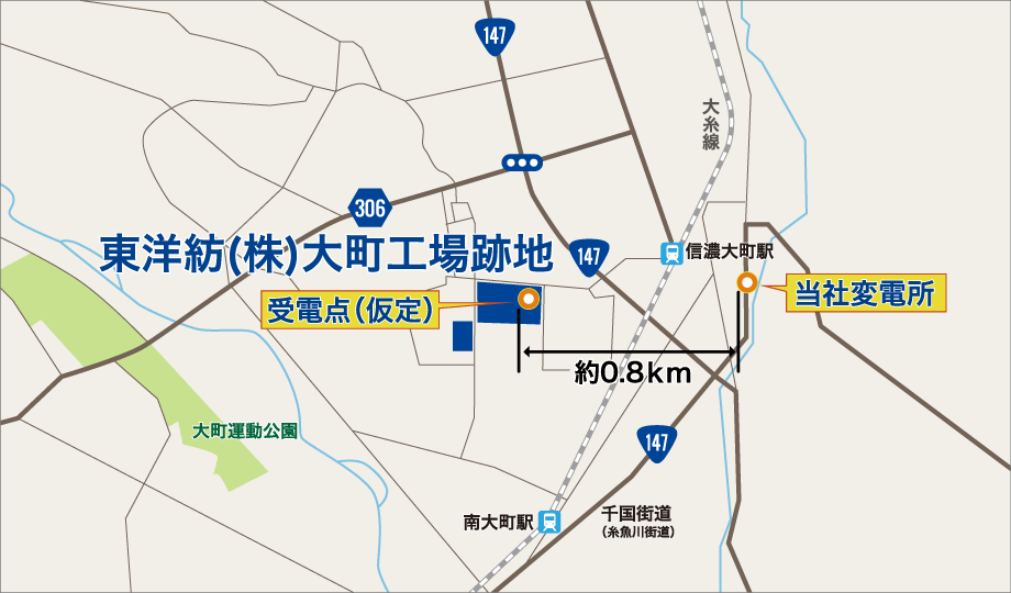 東洋紡（株）大町工場跡地の地図